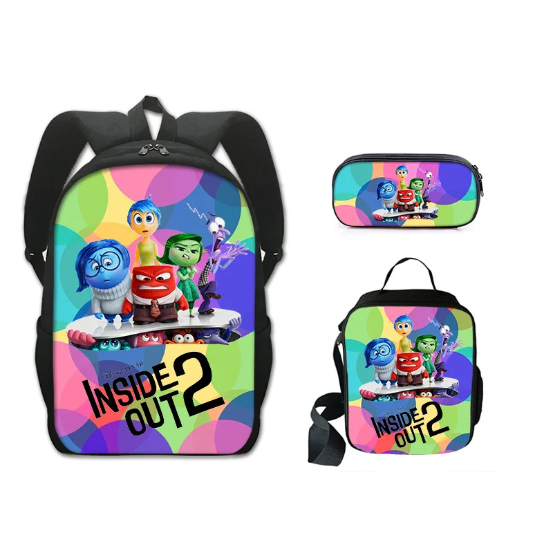 3 sztuki Nowy plecak Disney Inside Out 2 Anime Cartoon Figure Joy Anger Sadness Anxiety Disgust Tornister Kawaii Lunch Bag Pen Bag