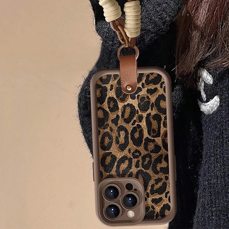 Etui na telefon z paskiem na nadgarstek z nadrukiem lamparta i geparda dla Xiaomi Redmi 14C 13C 12C Redmi Note 14 13 12 11 Pro Plus 5G 12S 11S 10S Cover