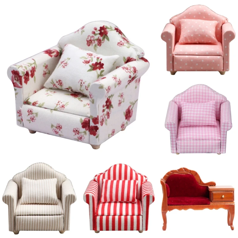 

1:12 мини милая мебель для кукольного домика, одиночный диван, кресло, подушка, имитация миниатюрного кукольного дома, аксессуары, декор «сделай сам», игрушки