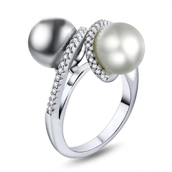 Temperament Multicolour Imitation Pearls Ring for Women Girls 2023 New Fashion Silver Color Metal Rings Wedding Jewelry Gifts