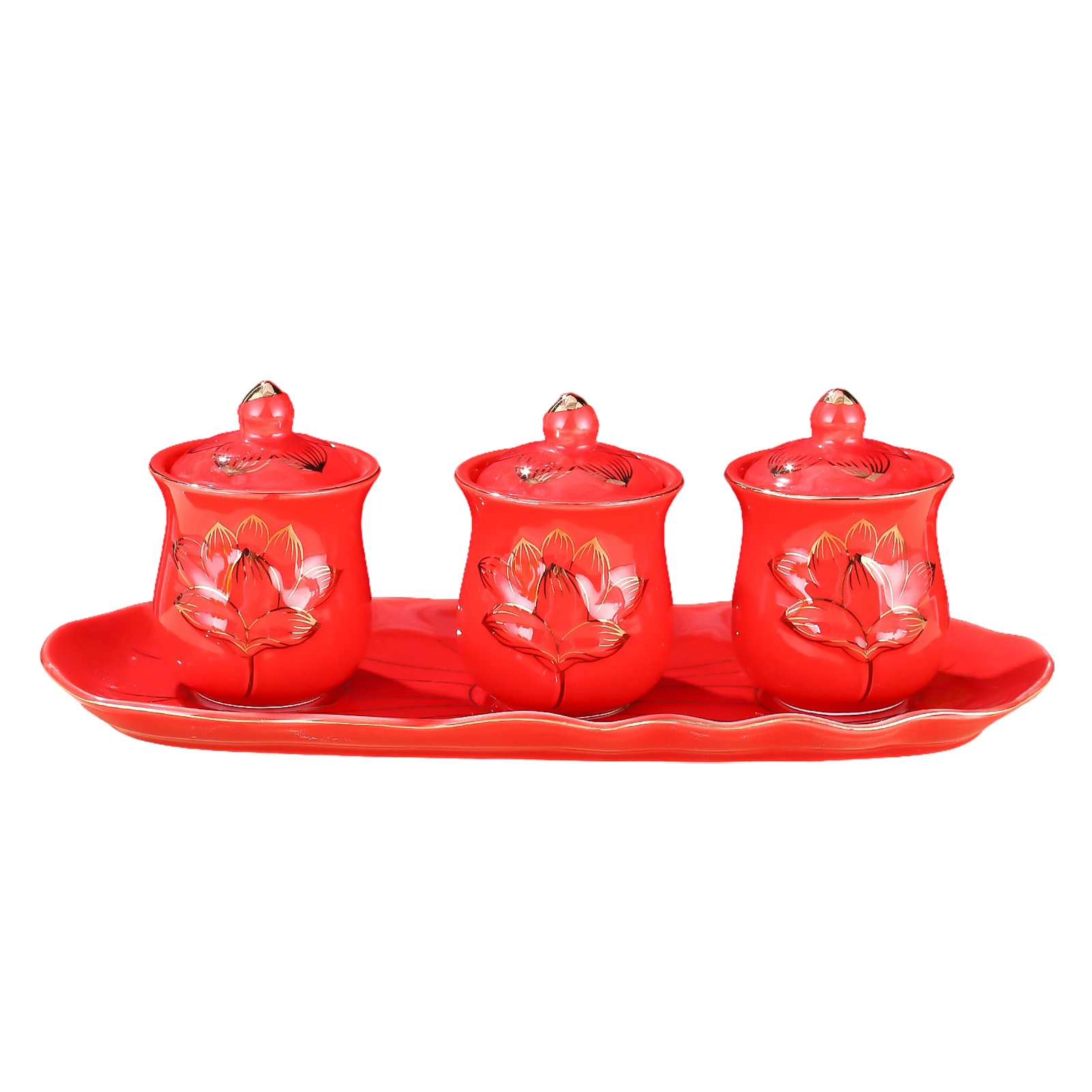 

3pieces Lotus Cup Relief Ceramic Tea Cup Set Exquisite Ceramics For Meditation Sessions With Base Lotus Pattern