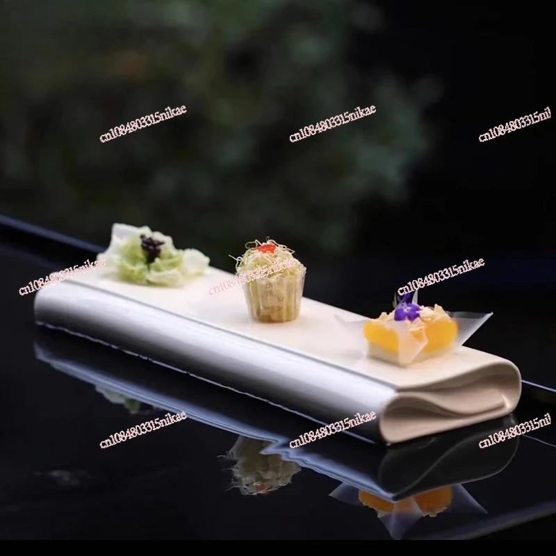 

Белое сложенное длинное блюдо | Креативная плоская тарелка для холодной посуды, десертов и молекулярной кухни (посуда для западного ресторана)