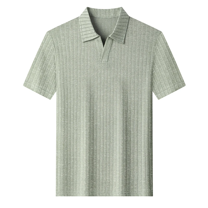 Herren Atmungsaktives Strick-Poloshirt Kurzarm V-Ausschnitt Gestreifter Stoff Bequem Leichtgewichtig Lässig Business Tägliche Kleidung – Detail 18
