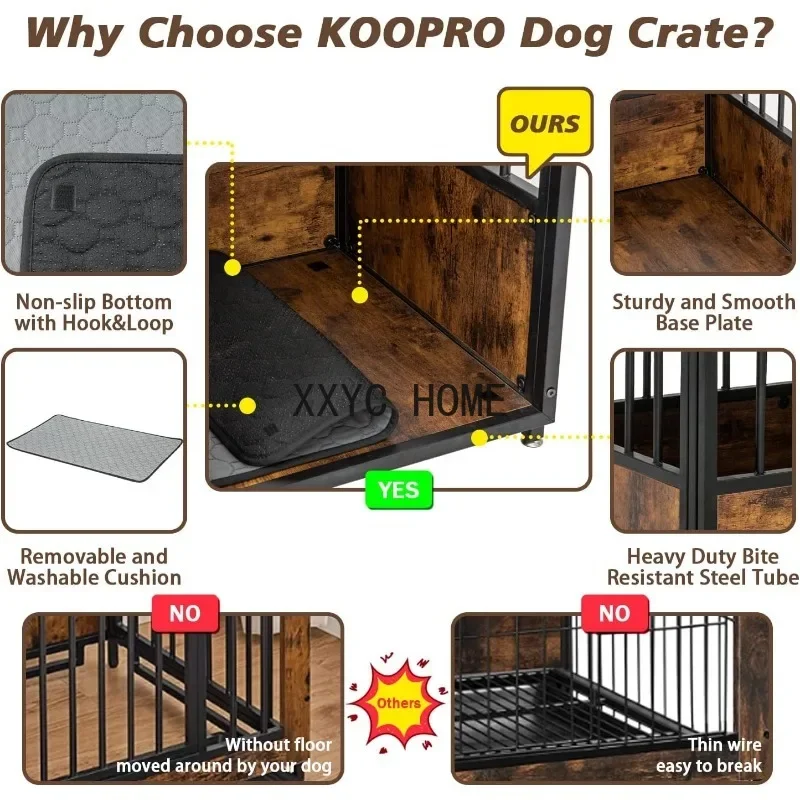 KOOPRO Móveis para caixa de cachorro de 40 polegadas com almofada para cães grandes e médios, canil de madeira resistente para cães com portas duplas