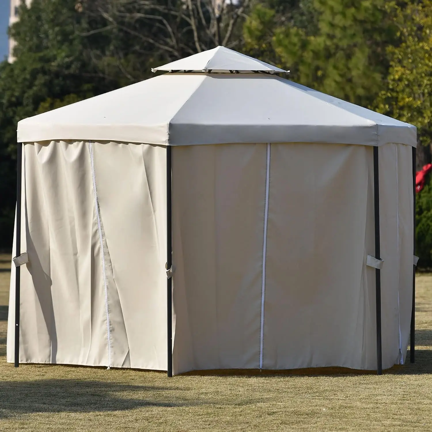 Hexagon Gazebo 11ft x 11ft Polyester Curtain Metal Frame Outdoor Patio Lawn Garden Backyard Deck, Customized