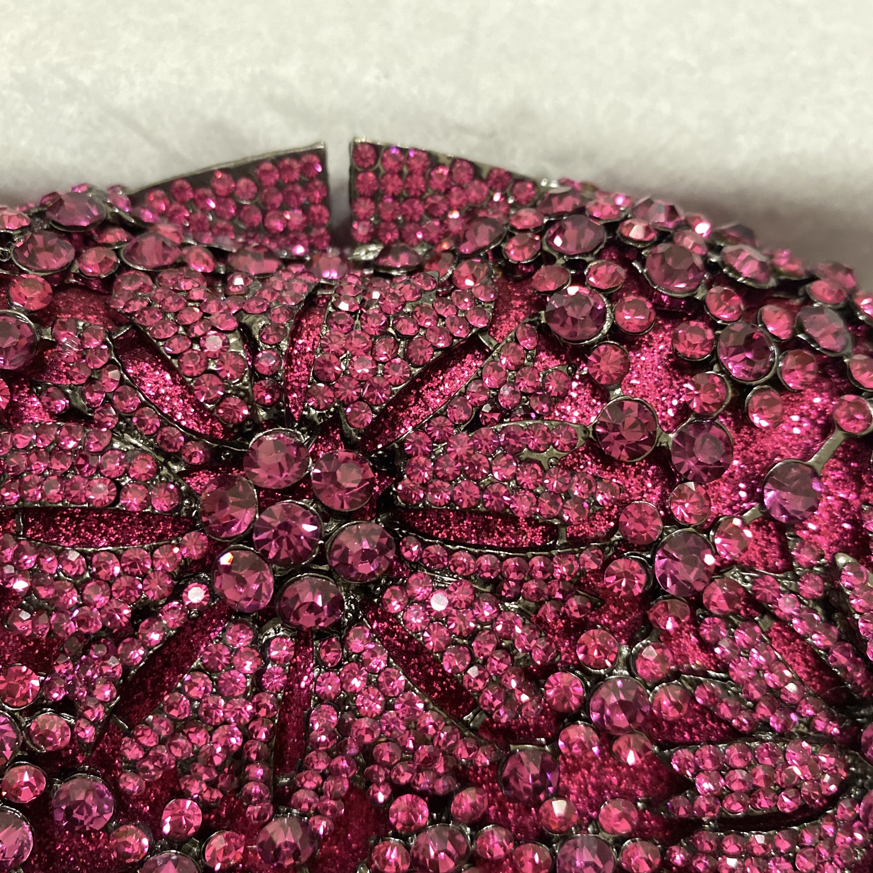 Fuchsia/Pink/Purple Diamond Floral Evening Bags Women Clutches Party Wedding Rhinestones Oval Shape Clutch Girls Purse Wallet