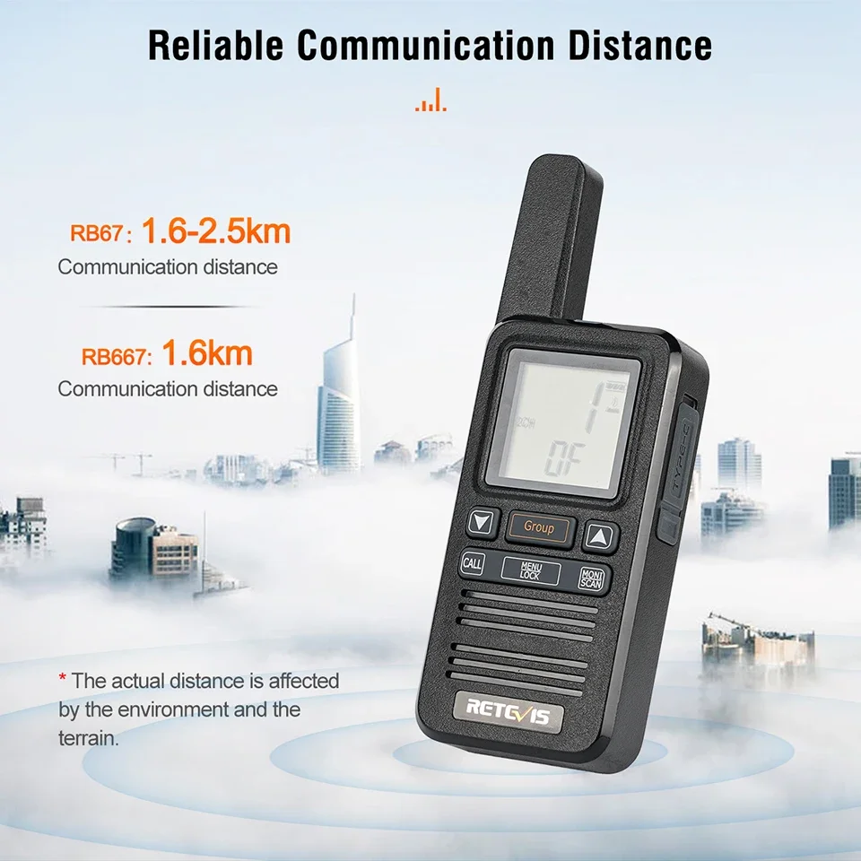 Retevis RB667 Przenośny zestaw walkie talkie z 4PS Type-C Akumulatorowe radia dwukierunkowe Wyświetlacz LCD 1,44' do komunikacji na zewnątrz