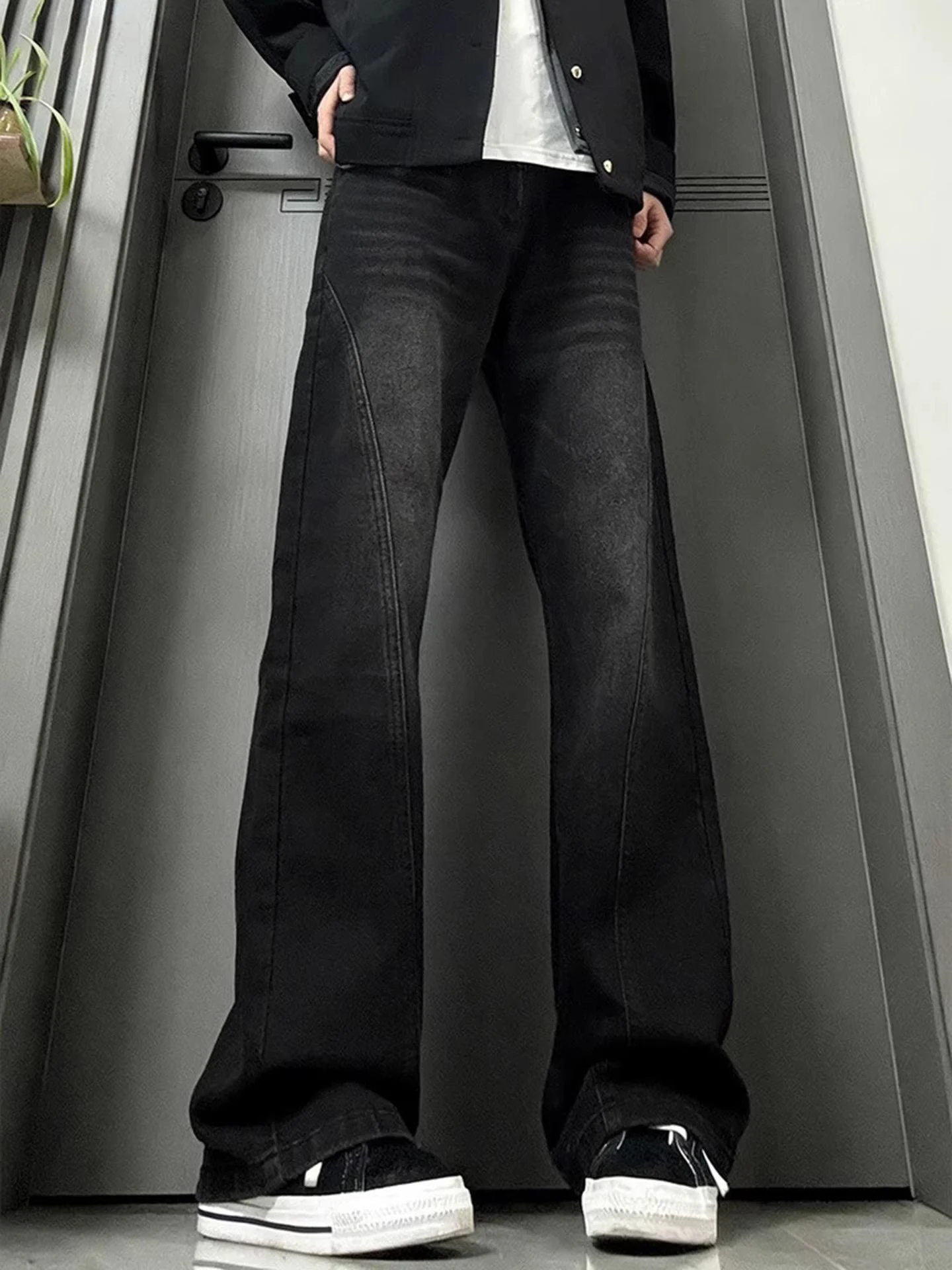 

Мужские джинсы American Sle Thiened Fce Lined Bla, прямого кроя, с микро-расклешенными штанинами, в стиле High Street