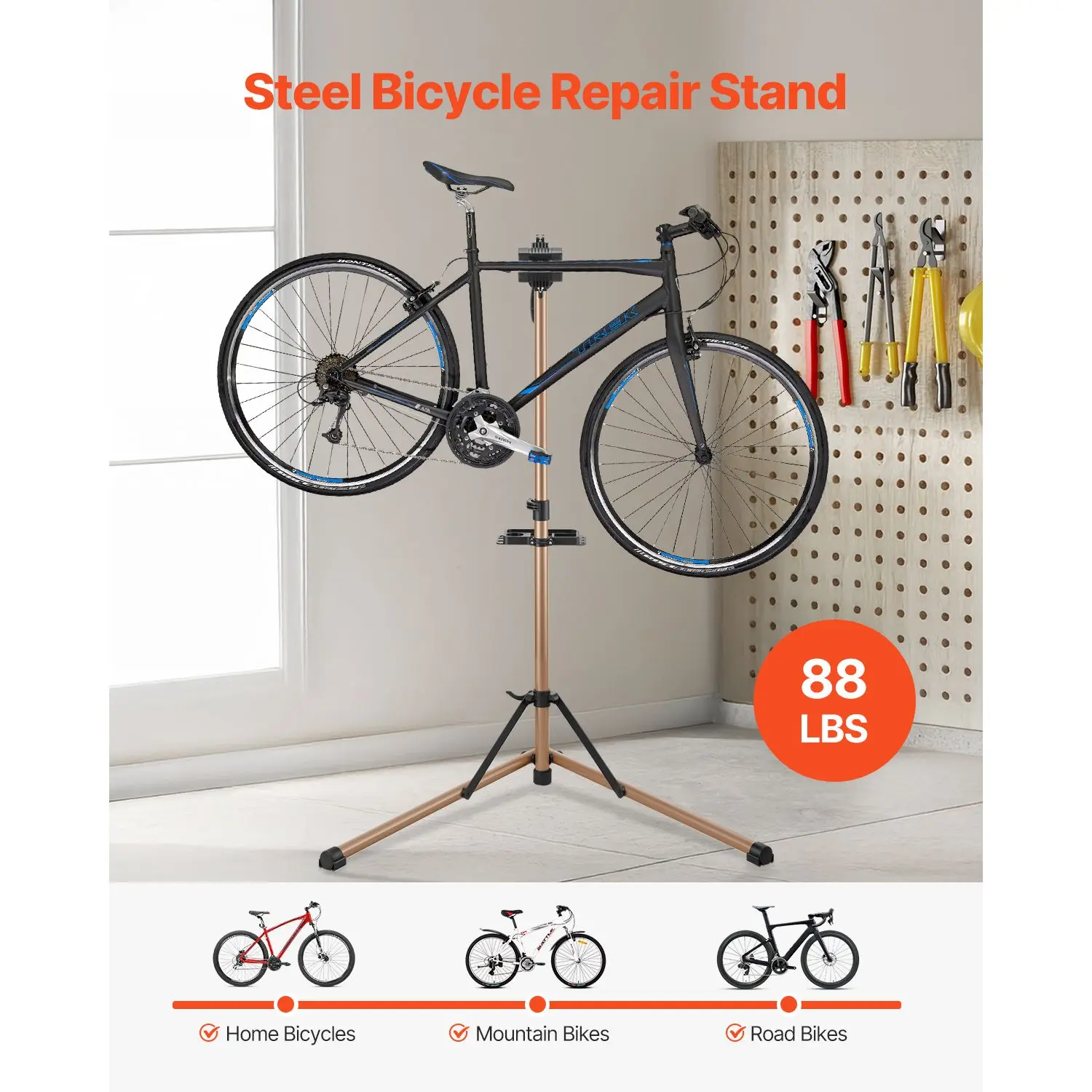 Heavy-Duty 88 lb Bike Repair Stand 41.3 59.8 Adjustable Height with Tool Tray Foldable Bicycle Workstand