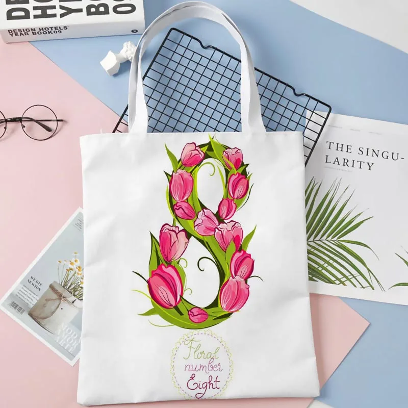 

Lucky Digital Flower Tote Bag Cotton Cloth Shoulder Shopper Bags for Women Eco Foldable Reusable Shopping Bags 11-4