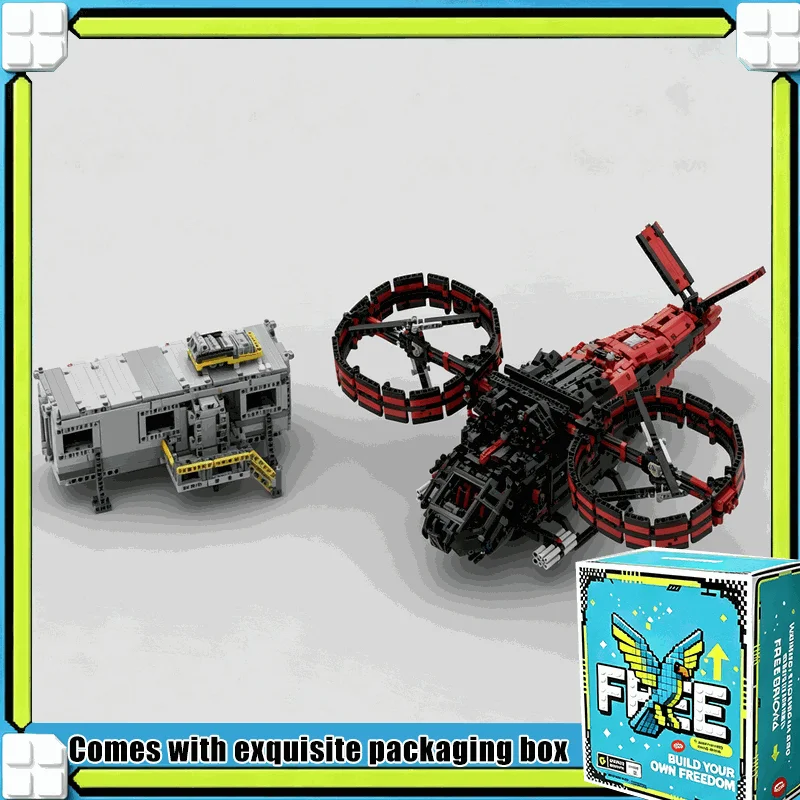 3127PCS Sci Fi Ring Rotor Helicopter With Mobile Lab Module Model MOC Custom Building Blocks Creative Assembly Display Toy Gift