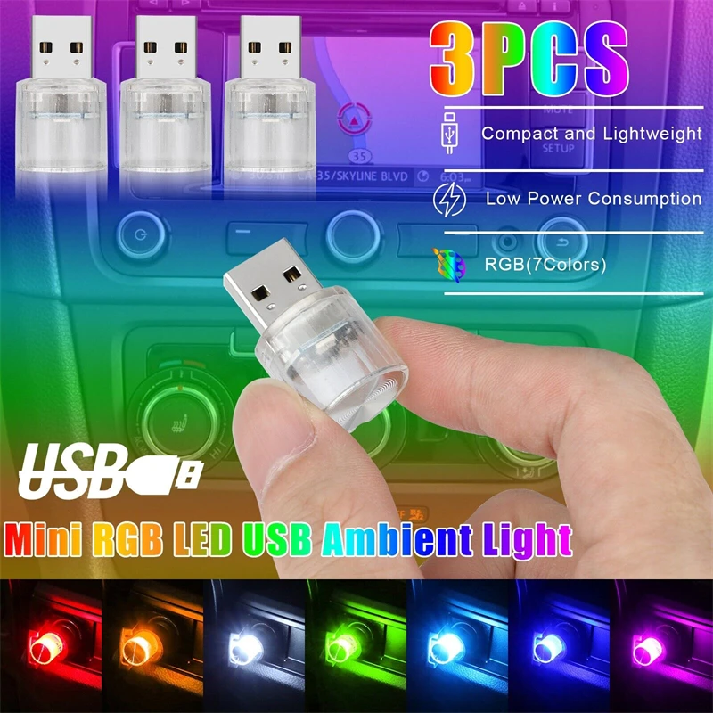 

1-3Pcs Car Mini USB LED Ambient Light Decor Atmosphere Lamps for Interior Environment Auto PC Computer Portable Light Plug Play