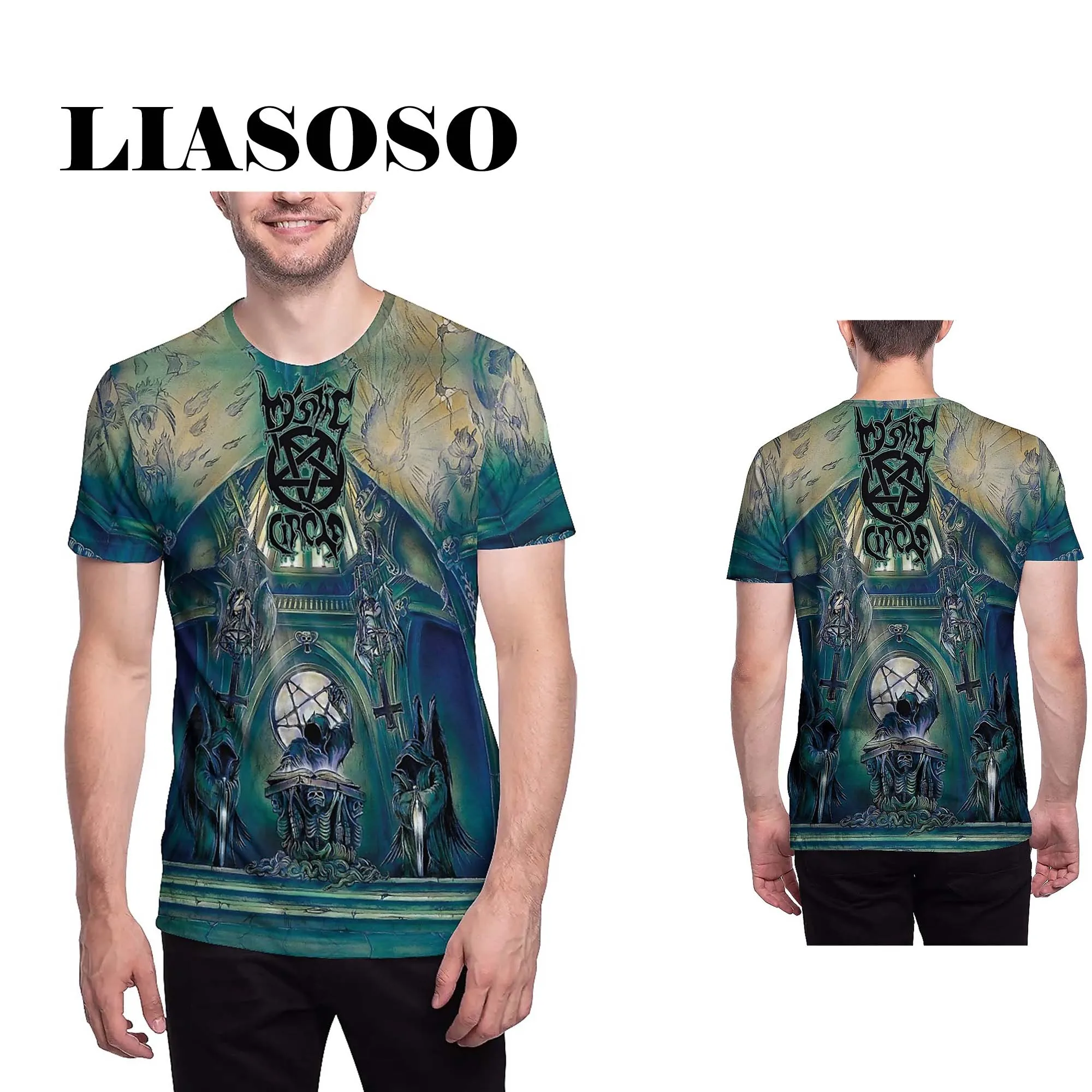 LIASOSO New 3D Printed Tshirt Mystic Circle Rock Band T-Shirt Harajuku Tops Summer Short Sleeve for Men & Women Fashion Style