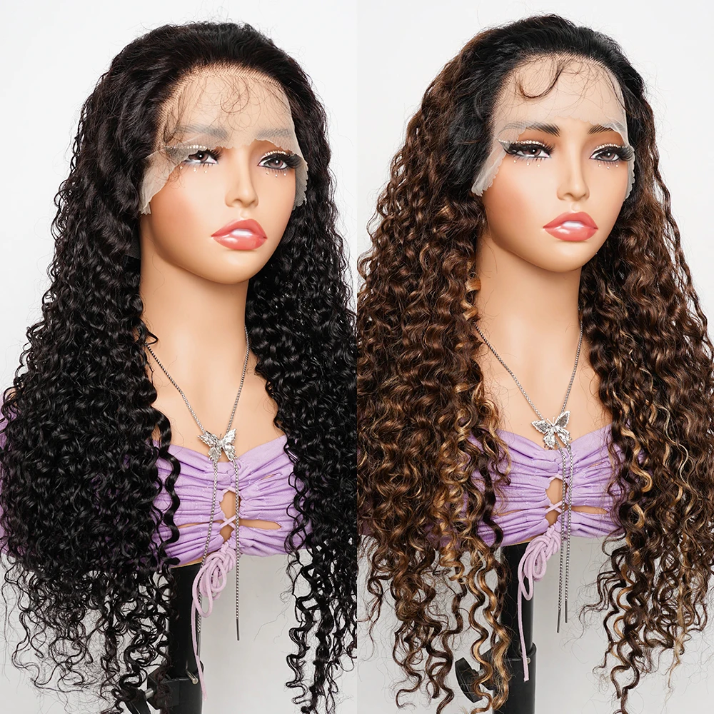 34inch 13*4 Lace Frontal Wigs Water Wave Natural Color Remy Indian Human Hair Wigs P4/27 Colored Hair Extension with Baby Hair