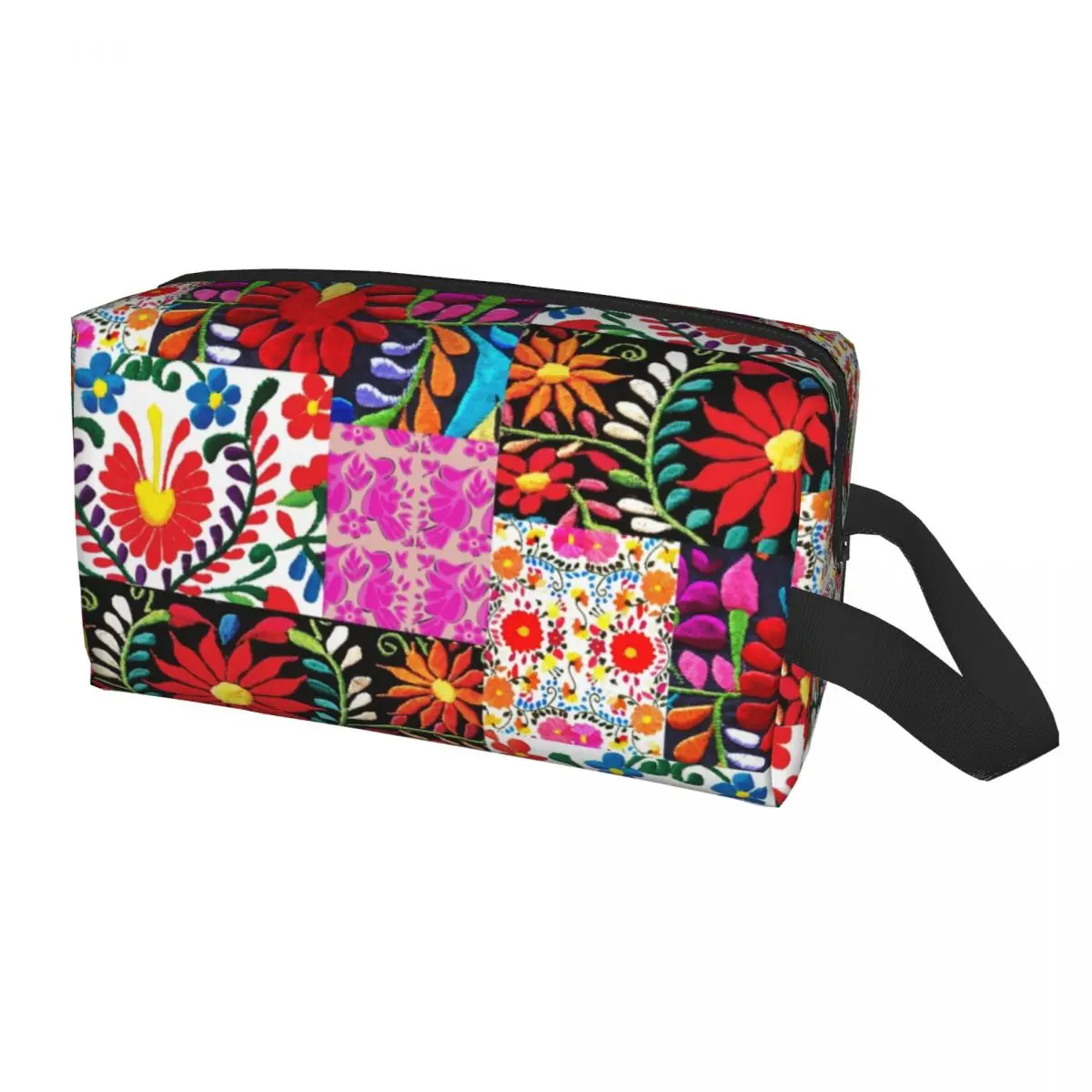 Custom Mexican Flower Patchwork Print Makeup Bag for Women Travel Cosmetic Organizer Kawaii Storage Toiletry Bags