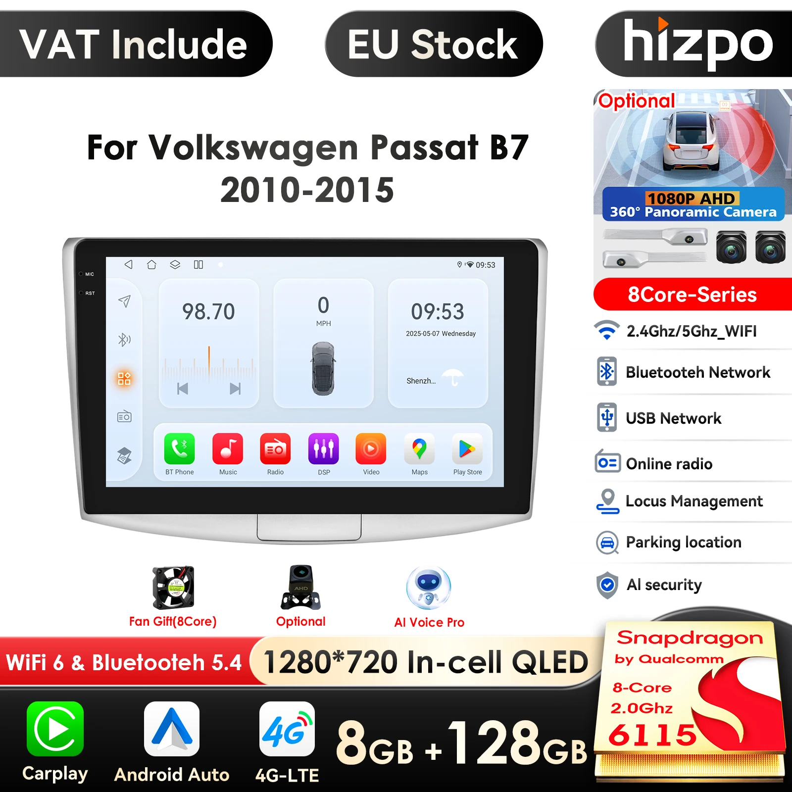Image of 4g-lte carplay autoradio 2din android autoradio für volkswagen vw passat b7 cc 2006-2012 navigation gps multimedia head unit rds