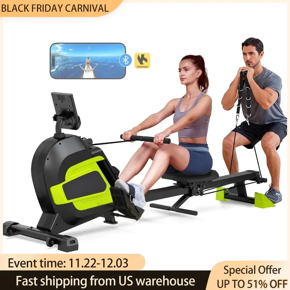 Rowing Machine with Arm Strength Training for Full Body Workout Machine,Foldable with 14 Levels Resistance LCD Rowing Machine