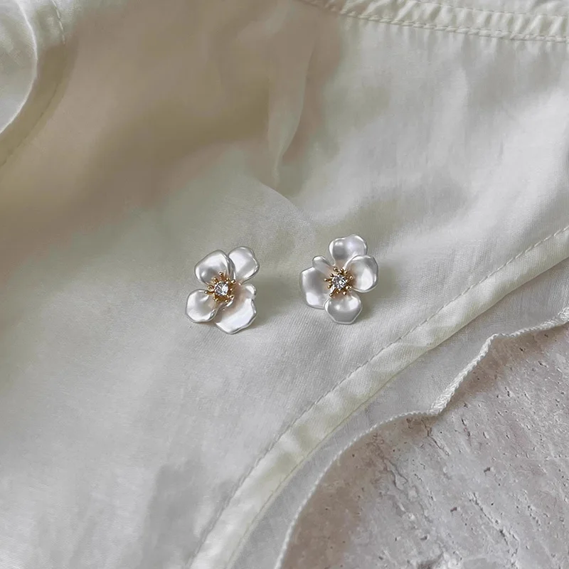 Foxanry الزركون قرط صغير زهري للنساء الفتيات بسيط كلاسيكي فرنسي موضة مزاجه الحلو زفاف العروس مجوهرات هدايا