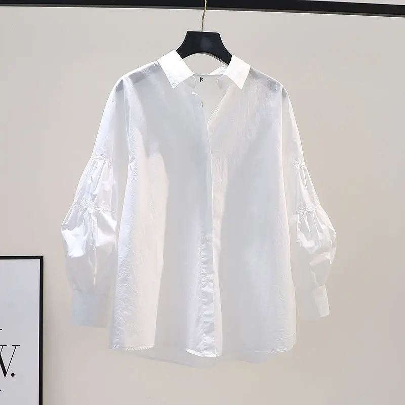 

2024 Autumn/Winter New Women's Wear New Fashion Casual Versatile Single Breasted Loose Lantern Sleeve Shirt Blouse F161