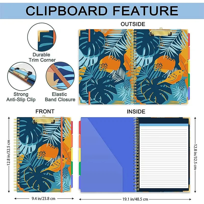 A5 Binder Prancheta com Armazenamento, Clipboard Folio, 5 Pastas Extra, 10 Bolsos, Recarregável Forrado Notepad File Folder