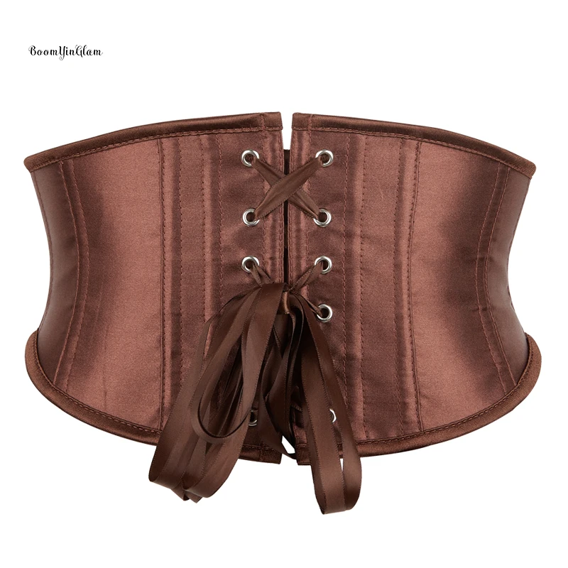 短いアンダーバストコルセット,サテン,茶色のベルト,ウエストトレーナー,3つのバス