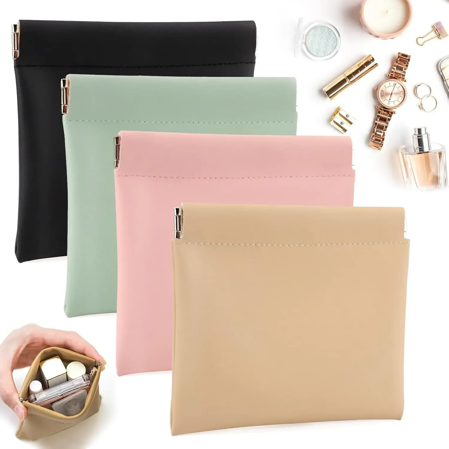 

Маленькая косметичка из 4 предметов для кошелька, мини-портативные косметички для женщин, кошелек для монет, губная помада, органайзер для косметических аксессуаров