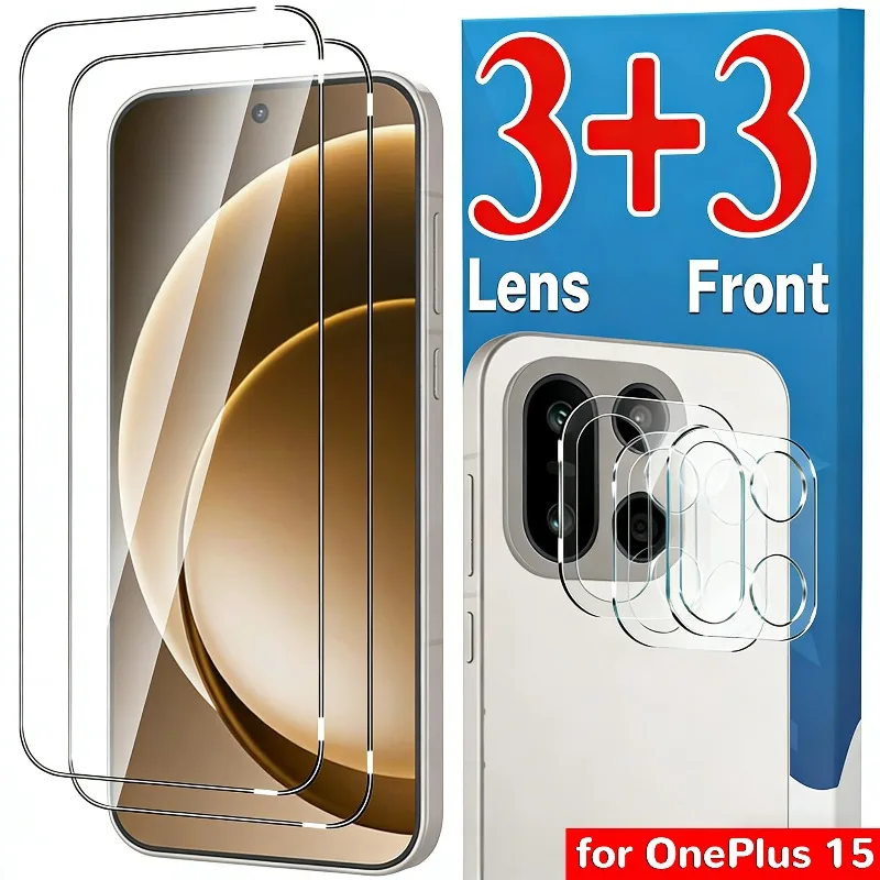 6IN1 عدسة + واقي شاشة زجاجي أمامي لهاتف OnePlus 15 واقي عدسة الكاميرا 9H من الزجاج المقسى المضاد للخدش أفلام خالية من الفقاعات