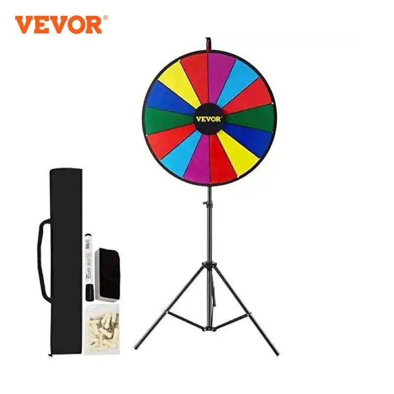 VEVOR 18 Inch Tabletop Color Prize Wheel with Folding Tripod Floor Stand 14 Slots Dry Erase for Win Fortune Spinning Stand Game