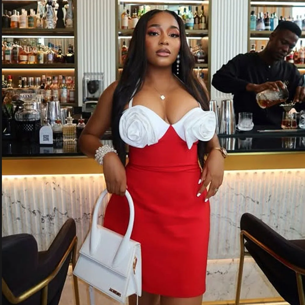 Sexy vermelho aso ebi vestido de cocktail querida flores artesanais mini curto meninas vestido de festa espartilho volta vestidos de baile