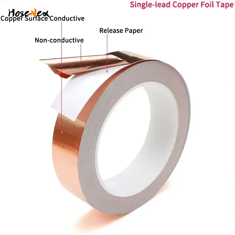 Heavy-Duty Conductive Adhesive Copper Foil Tape for EMI Shielding & Electrical Repair, 20m X 5-60mm Single/Double Sided Roll