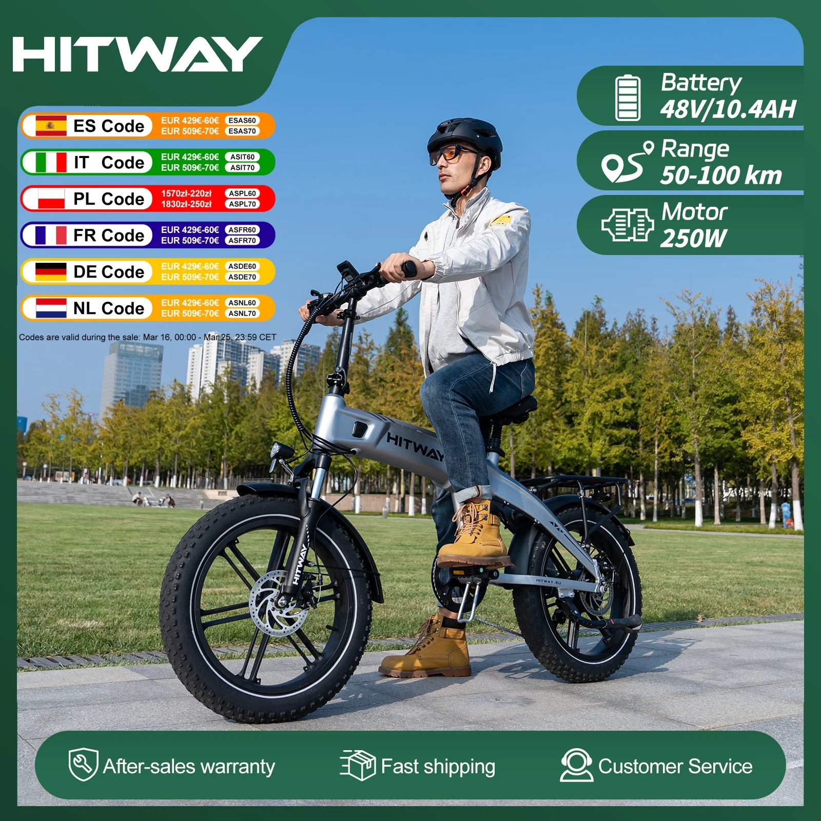 HITWAY 20 * 4,0" Vélo électrique, batterie 48 V 10,4 Ah jusqu'à 50-100 km, vélo électrique à gros pneus à moteur 250 W, vélos électriques pliables