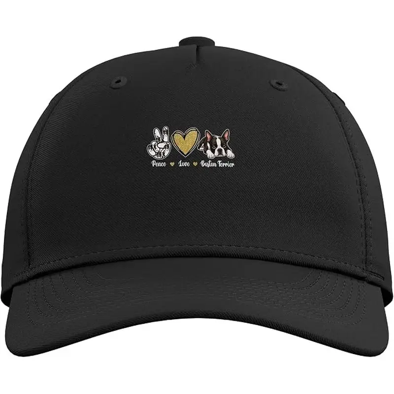 Peace Love Boston Terrier Dog Lover Boston Bull Terrier Mom Adjustable Baseball Hat