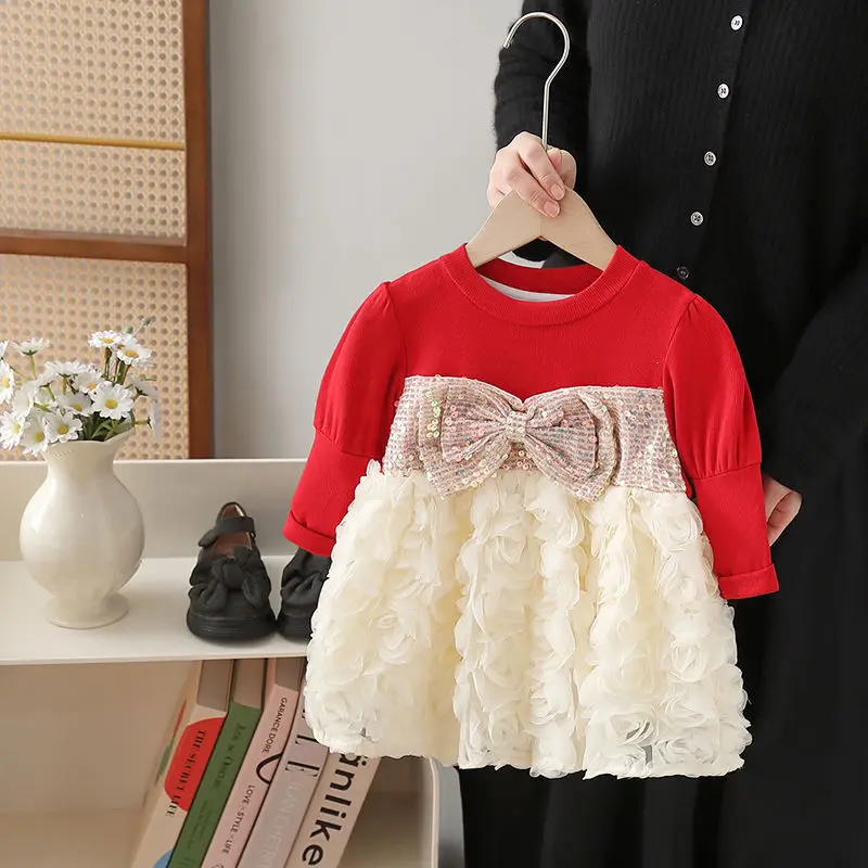 Autumn/Winter Girls' Dress 2025 Spring Korean Edition Baby Long sleeved Princess Dress Children's Mesh Dress