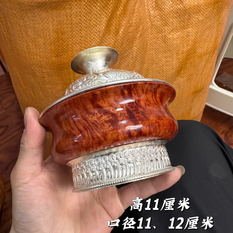 

Chinese National Style Cover Bowl Xizang Tea Bowl Silver Plated White Copper Cover Bowl Edge