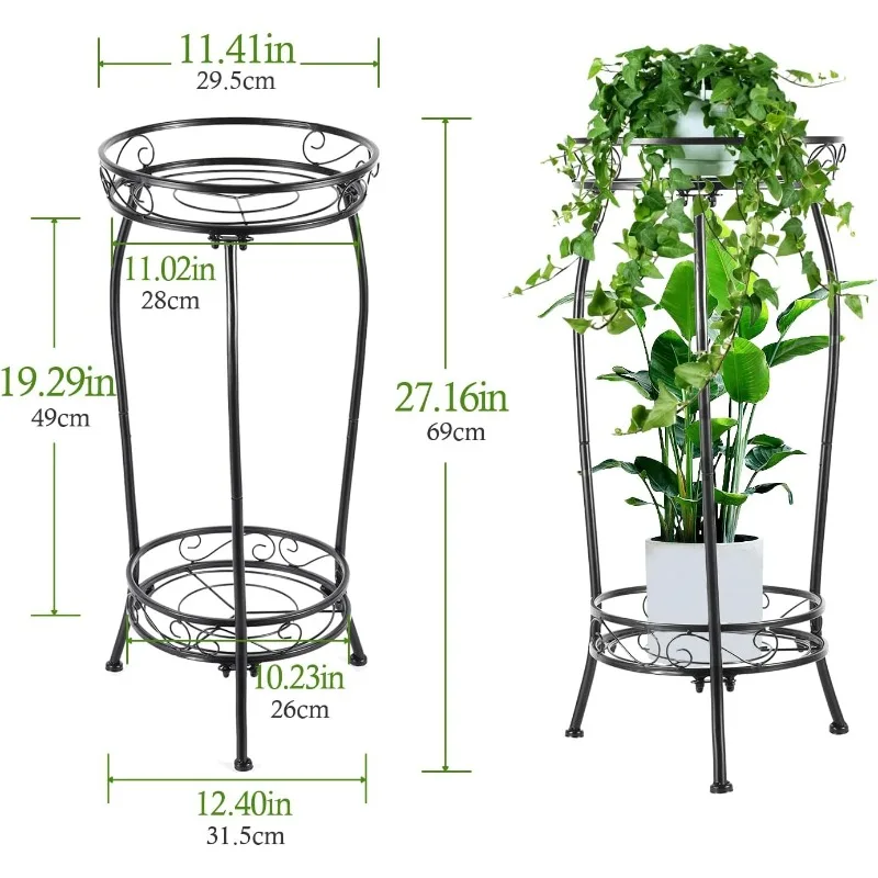 2-Pack Plant Stand Indoor Outdoor,Tall Black Metal Rustproof Stable Plant Stands,2 Tier 27.1 inch Multiple Plant Rack