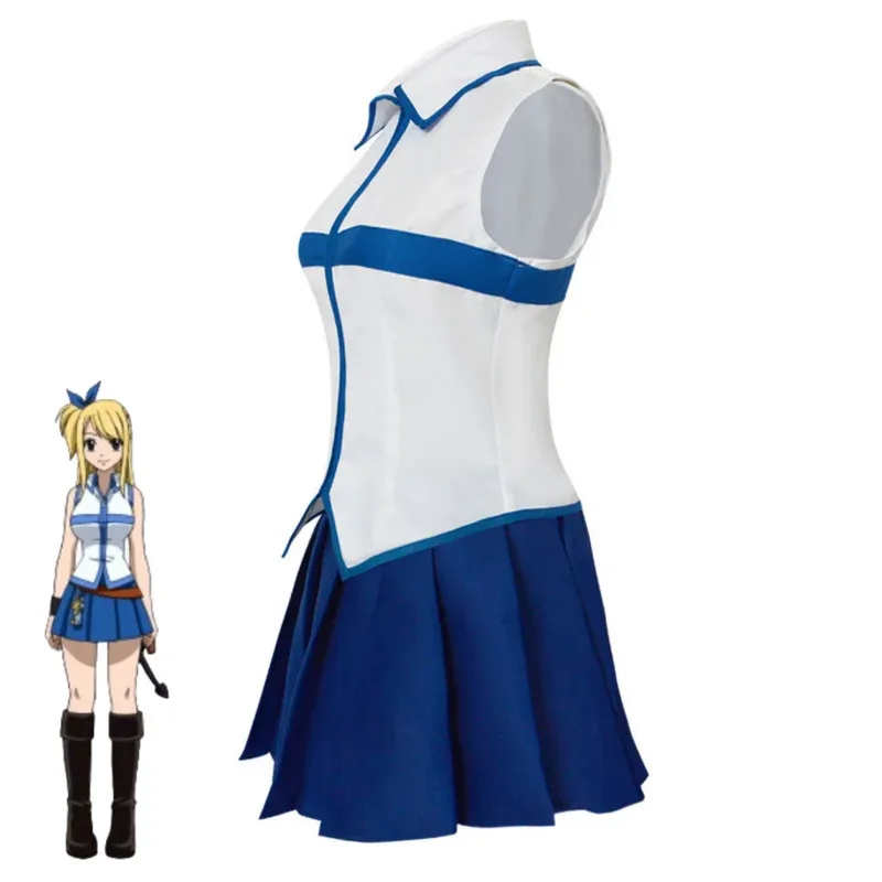 CyAnime FAIRY TAIL Lucy Heartfilia Cosplay Costume Slayers White Shirt Skirt Uniform Headband Wig Woman Sexy Carnival Party Suit