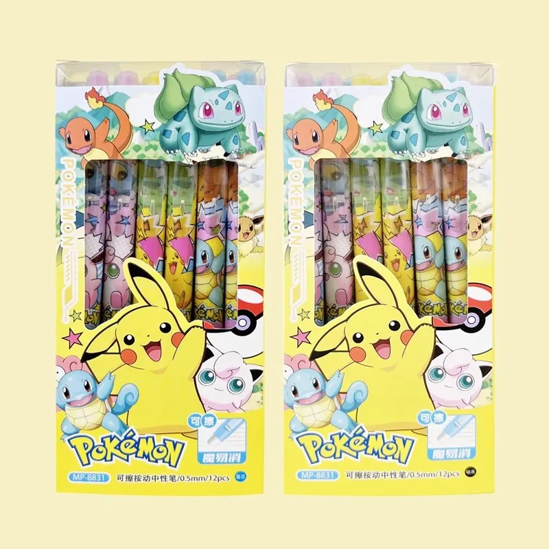 24pcs/lot Cartoon Pokemon Erasable Gel Pens For Writing Cute 0.5mm Black/Blue Ink Signature Pen Office School Supplies