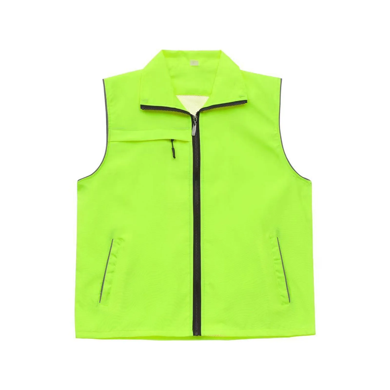 

Casual Waistcoat Lapel Sleeveless Zipper Pockets Vest Coat Mesh Lining Outdoor Vest Volunteer Bright Color Work Waistcoat