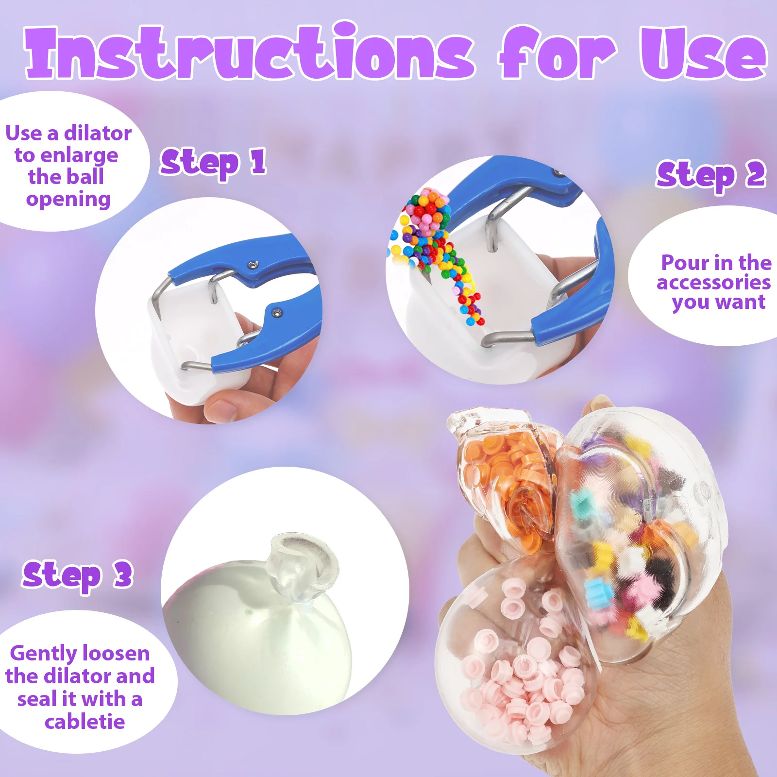 DIY Stressball-Bastelset: Tragbares Leeres Quetschball-Set mit Vakuumwerkzeug, Kabelbinder-Füller und Perlenexpander für Erwachsene – Detail 6