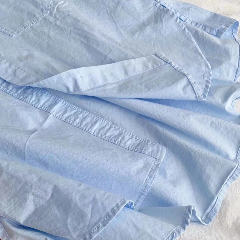 DAYIFUN Solid Shirts Women's Spring/summer Lapel and Double Pocket Design Blouses Female Blue Blusas Autumn Loose Casual Tops