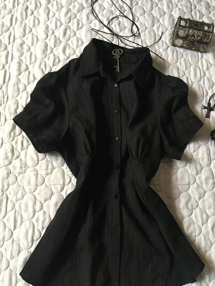 

Original Retro Bla irt Top Slimming Design Korean Sle Commute Polyester Fiber Cotton Blend ort Sve Ne
