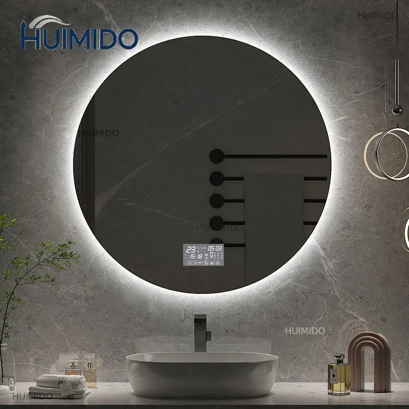 16inch Round LED Bathroom Mirror Backlit Colors Dimmable Touch Control Anti-Fog IP44 Waterproof Smart Wall Mirror 110V-220V