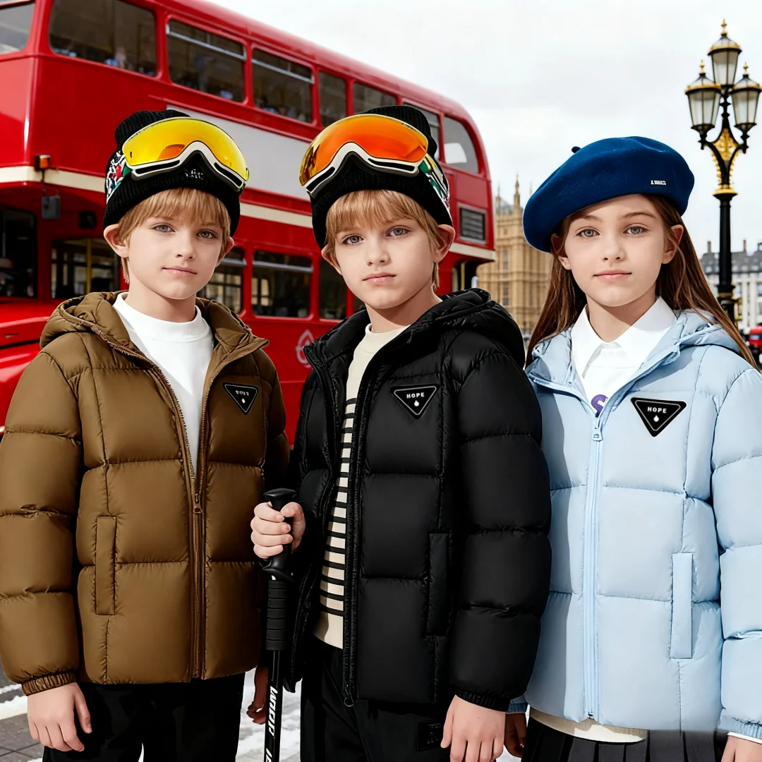

Kids Hooded Down Jacket Winter Cold Resistant Coat Highly Puffy Warm-keeping Down Jacket Three-proof Lightweight Down Jacket