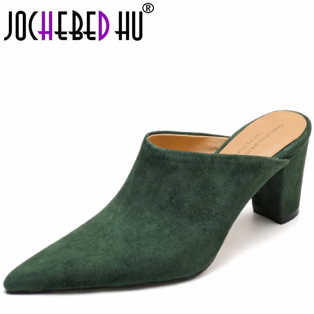 

【JOCHEBED HU】Тапочки из натуральной кожи ручной работы, женские новые стильные женские тапочки в стиле ретро на грубом каблуке, размеры 34–40
