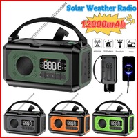 12000mAh Portable Emergency Solar Power Radio Hand Crank AM/FM/NOAA Weather Radio SOS Alarm Led Reading Flashlight Power Bank