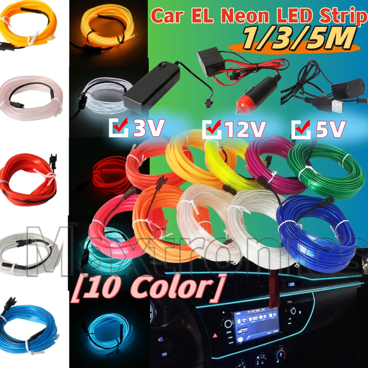 

1/3 м/5 м 3/5/12 В автомобильная неоновая светодиодная лента EL, провод желтого, красного, зеленого, оранжевого, синего USB-накопителя для дома, рождественской атмосферы, декоративная лампа