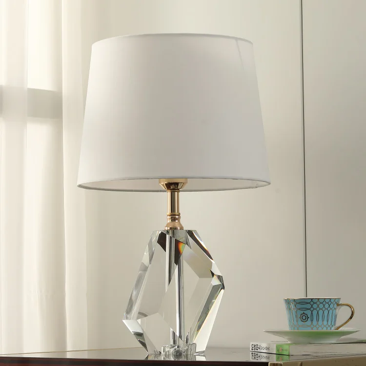 Home Living Room Decoration Desk Light Crystal Table Lamp with White Lampshade Handmade Clear Glass Table Lamp