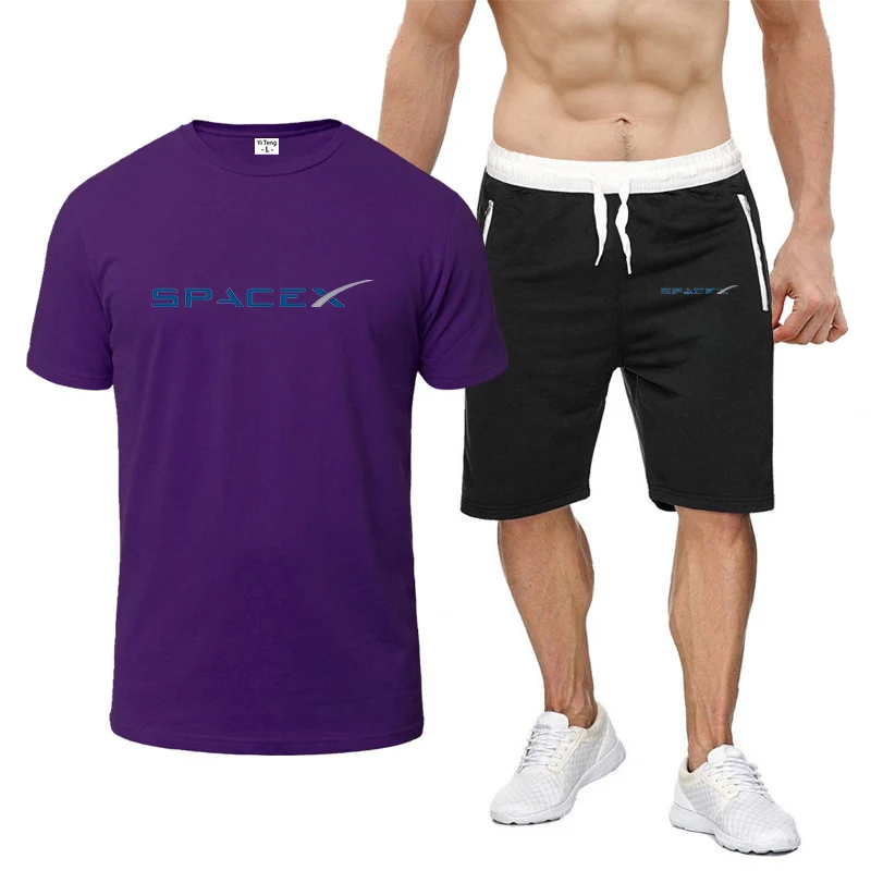 2024 spacex space x masculino nova alta qualidade oito cores de manga curta confortável casual moda camiseta + shorts terno de impressão