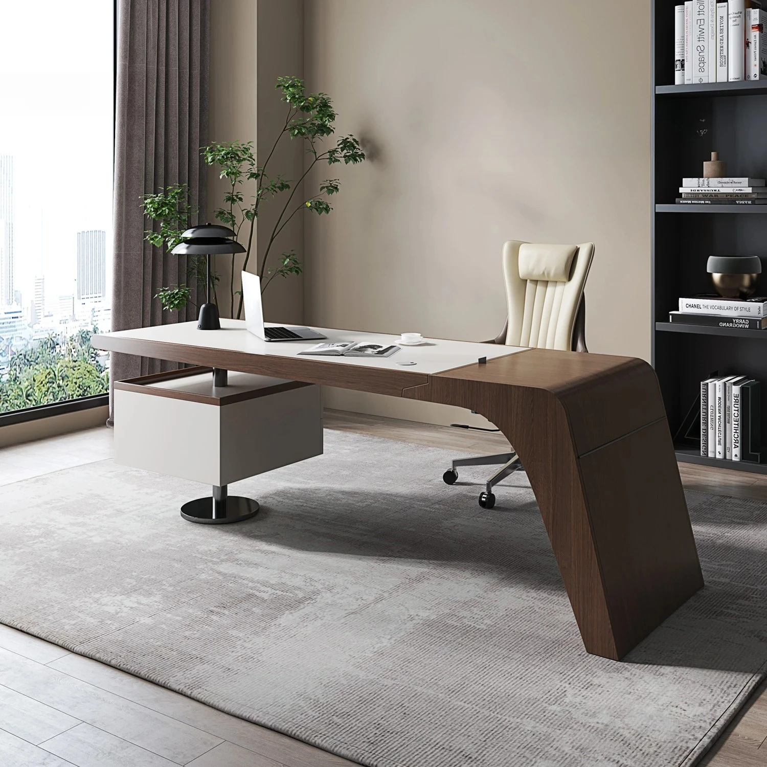 High-end solid wood desk light luxury modern walnut veneer desk study computer desk