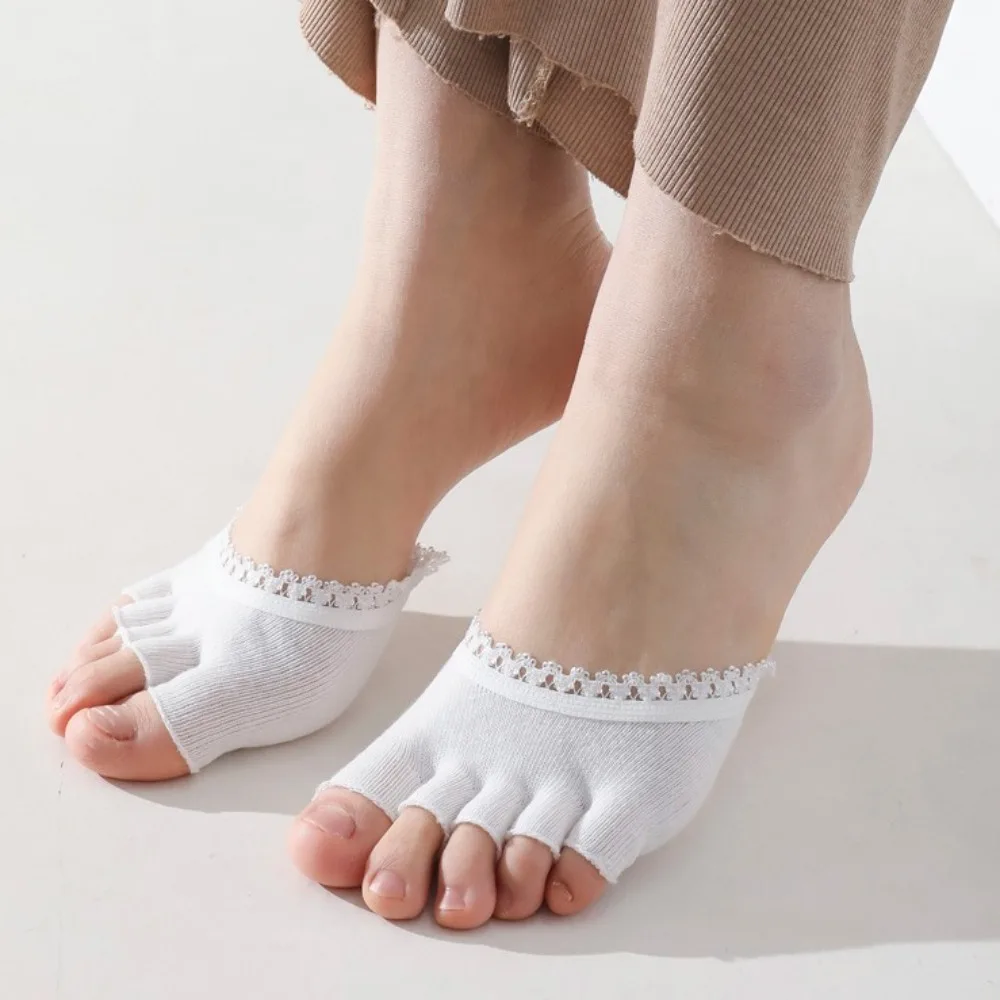 Wear-resistant Five Toes Forefoot Pad Anti-Slip Half Foot Socks Open Five Toes Socks For High Heels Soft Cotton